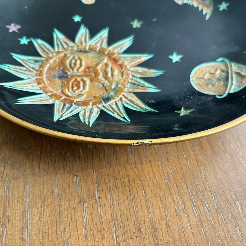 Vintage Brass Enamel Sun Moon & Stars Trinket Dish Celestial Whimsical Artsy - Picture 3 of 7